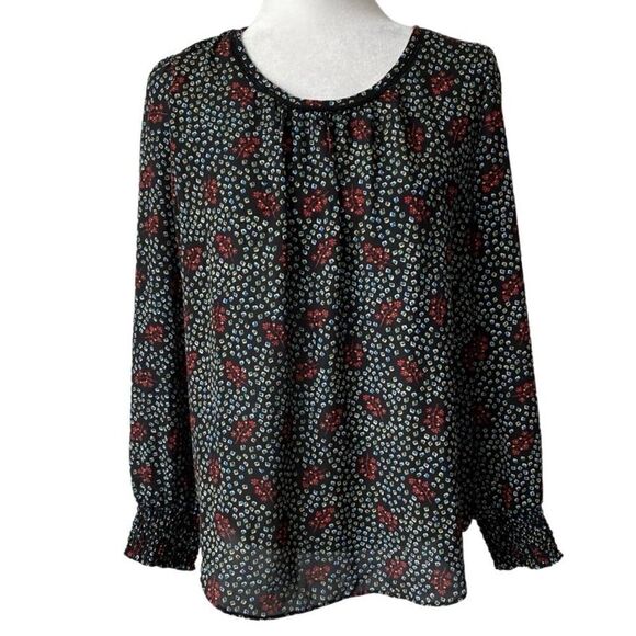 Premise Studio Y2K Black Peasant Floral Art Deco Blouse Medium - Picture 1 of 12
